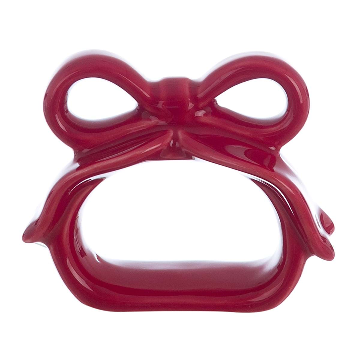 L’ensemble De 4 Ronds De Serviettes Noeud Rouge En Céramique 8 X 3 X 6 cm