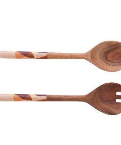 Lot de 2 couverts de service ELENA – Acacia et manches colorés