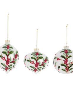 Lot De 3 Boules De Noël Assorties En Verre à Suspendre Baies Rouges 10×10 CM