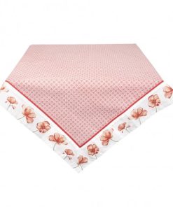 Nappe Carrée Rouge Graphique Liseré Blanc Fleurs 100×100 CM