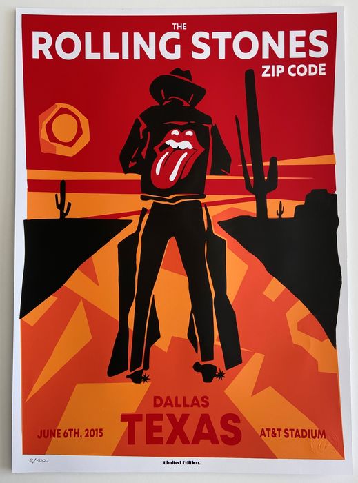 Rolling Stones – Affiche litho numérotée – Dallas 2015
