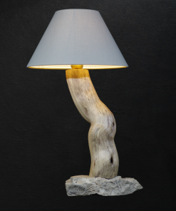 Lampe en bois « Lúthien » pierre naturelle et fossile